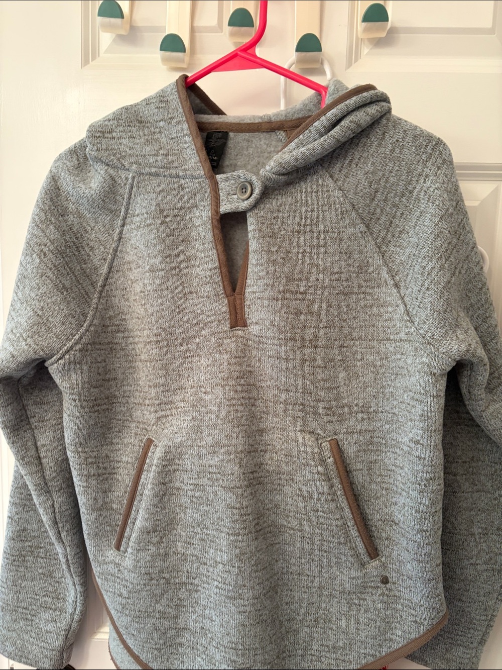 Prana Gray Hooded Sweatshirt with Brown Trim